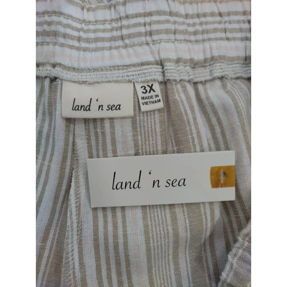 Land N Sea Women's Beige & White Striped Linen Blend Shorts, Size 3X, NWT